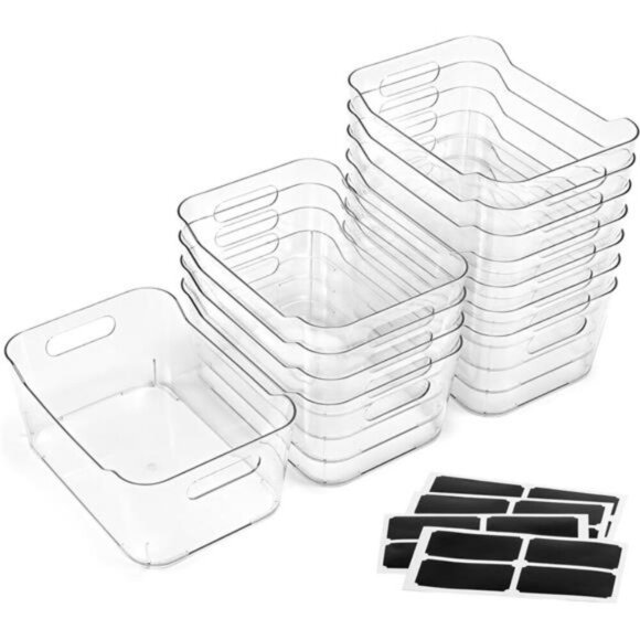 12 Pack Clear Plastic Storage Bins Organizer Home Kitchen Pantry Bathroom Office - Picture 1 of 7